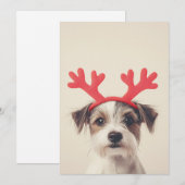 Feestelijke Pup met Rendierhoorns Kaart (Voorkant / Achterkant)
