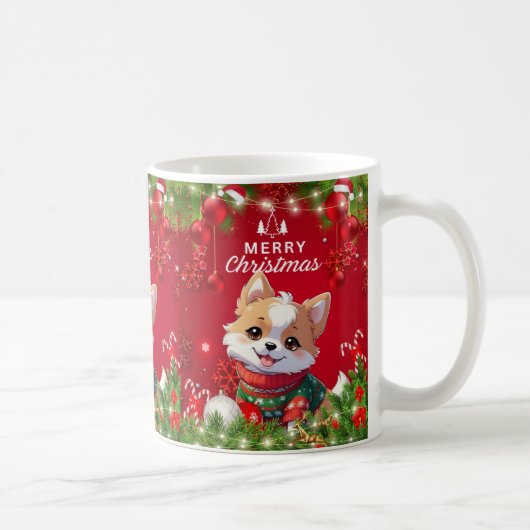 "Feestelijke Puppy Kerstmis" Koffiemok (Rechts)
