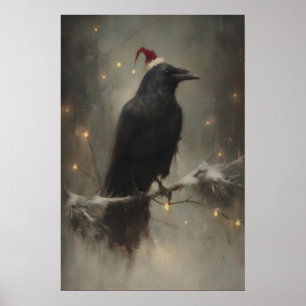 Feestelijke Raaf Op Besneeuwde Tak, Gotische Woud Poster