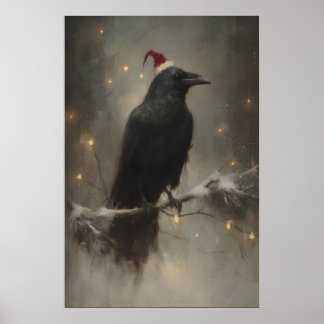 Feestelijke Raaf Op Besneeuwde Tak, Gotische Woud Poster