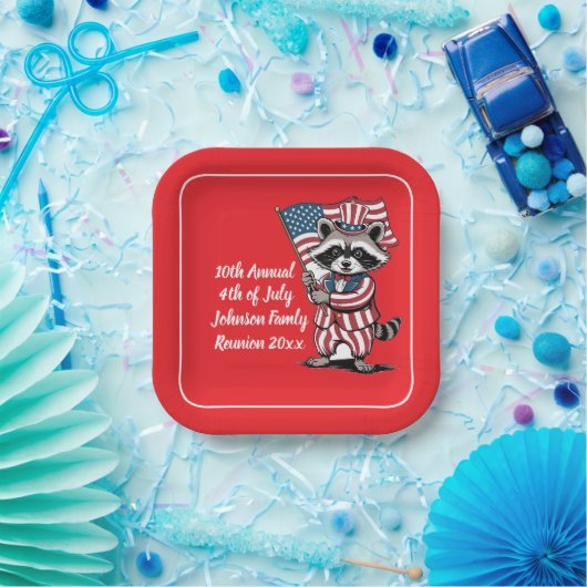 Feestelijke Raccoon 4 juli viering Papieren Bordje (Feest)