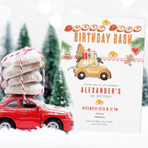 Feestelijke raceauto-gingerbread kerstverjaardag