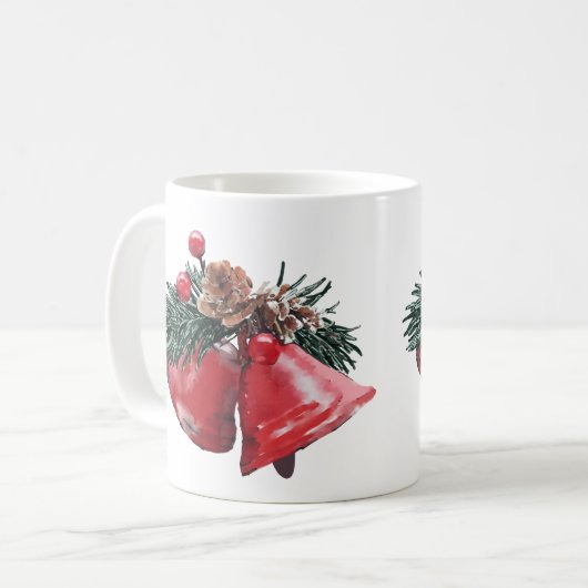 Feestelijke Red Bells & Pinecone Christmas Classic Koffiemok (Voorkant links)