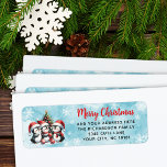 Feestelijke Red Blue Merry Christmas Schattigee pi Etiket<br><div class="desc">Deze unieke blauwe en rode Merry Christmas retour adreslabels zijn voorzien van drie schattige pinguïns die een kerstboom versieren. De sjabloon maakt het gemakkelijk om uw adres in te typen.</div>