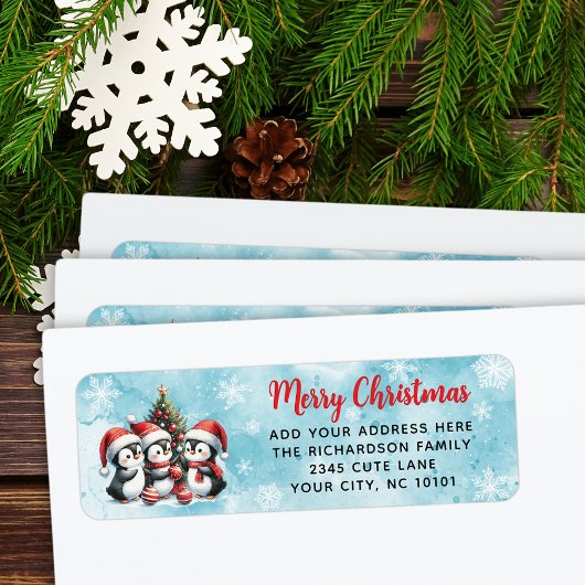 Feestelijke Red Blue Merry Christmas Schattigee pi Etiket