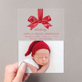 Feestelijke Red Bow Acryl Vakantie Geboorteaankond Acryl Uitnodigingen (Insitu (Draagbaar))