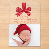 Feestelijke Red Bow Acryl Vakantie Geboorteaankond Acryl Uitnodigingen (Voorkant)