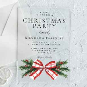 Feestelijke Red Bow Corporate Christmas Party Acryl Uitnodigingen