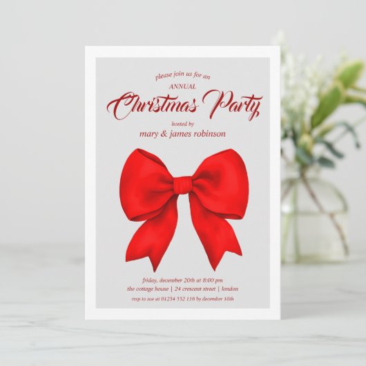 Feestelijke Red Bow kerstfeest Kaart (Staand voorkant)