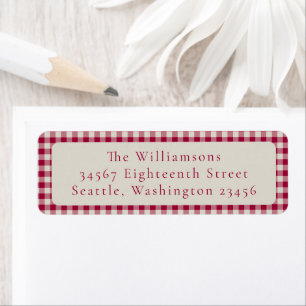 Feestelijke Red Gingham Plaid Aangepast Retouradre Etiket
