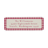 Feestelijke Red Gingham Plaid Aangepast Retouradre Etiket (Voorkant)
