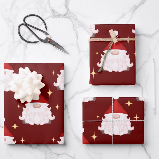 Feestelijke Red Gonk Kerstgnomen Nordic Inpakpapier Vel (Voorkant)