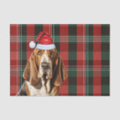 Feestelijke Red Green Plaid en Basset Hound Kerstm Tissuepapier (Voorkant)