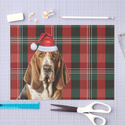 Feestelijke Red Green Plaid en Basset Hound Kerstm Tissuepapier (Craft)
