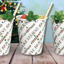 Feestelijke Red Green Typography Christmas 8oz Papieren Bekers
