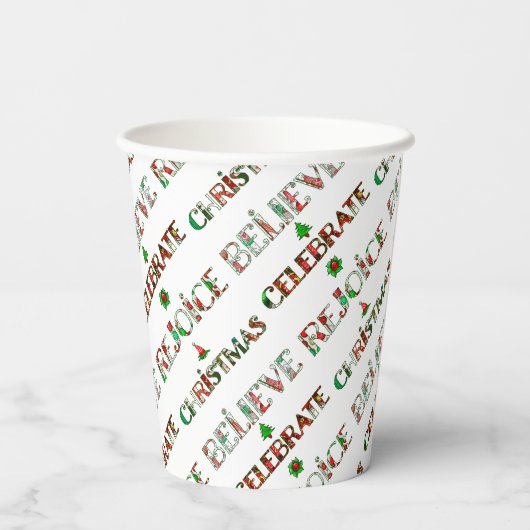Feestelijke Red Green Typography Christmas 8oz Papieren Bekers (Achterkant)