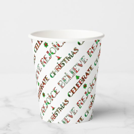 Feestelijke Red Green Typography Christmas 8oz Papieren Bekers (Voorkant)