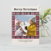 Feestelijke Red Plaid Custom Photo Christmas Feestdagenkaart (Staand voorkant)