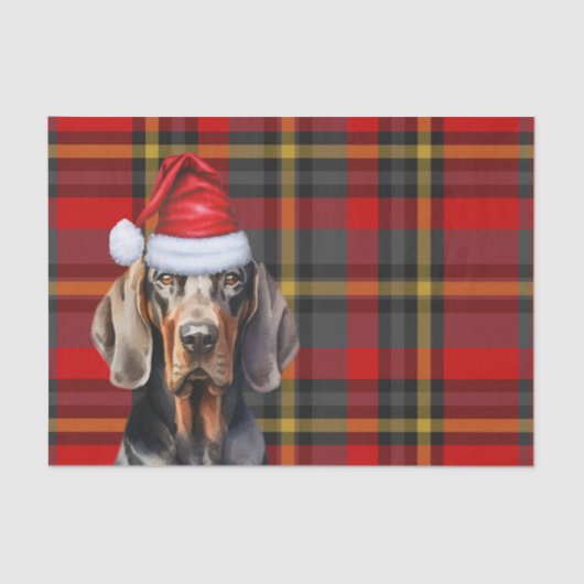 Feestelijke Red Plaid en BT Coonhound Kerstmis Tissuepapier (Voorkant)