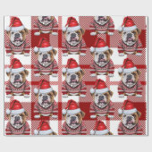 Feestelijke Red Plaid en Bulldog Kerstmis Cadeaupapier (Vlak)