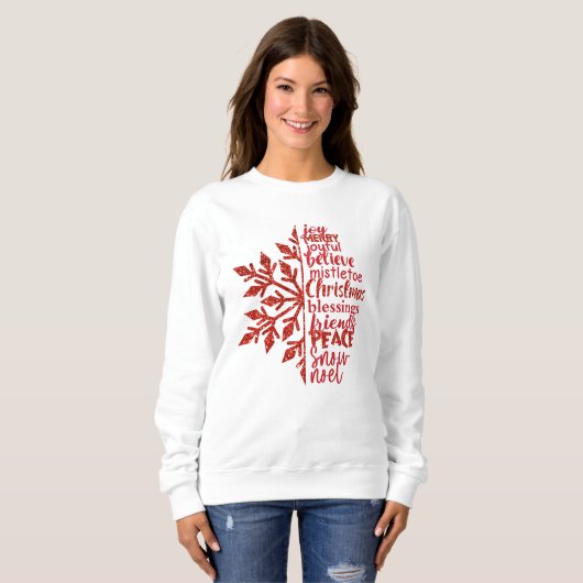 Feestelijke Red Script White Sweatshirt (Voorkant volledig)