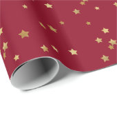 Feestelijke Red & Sparkly Gold Stars Vakantie Cadeaupapier (Rol Hoek)