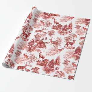 Feestelijke Red White Deer in Snowy Woodland Cadeaupapier