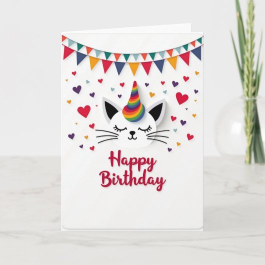 Feestelijke Regenboog Kat Kaart (Voorkant)