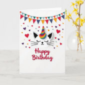 Feestelijke Regenboog Kat Kaart (Gele Bloem)