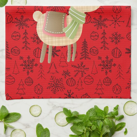 Feestelijke Reindeer theedoek - custom monogram (Gevouwen)