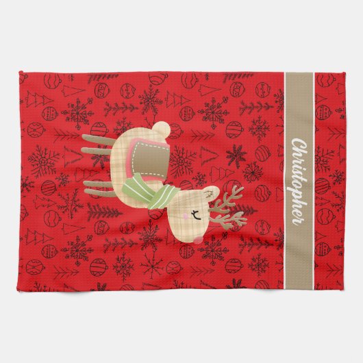Feestelijke Reindeer theedoek - custom monogram (Horizontaal)