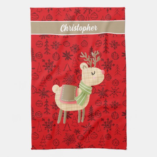 Feestelijke Reindeer theedoek - custom monogram (Verticaal)