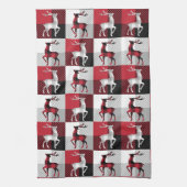 Feestelijke Rendier Red Grey Plaid Illustratie Theedoek (Verticaal)