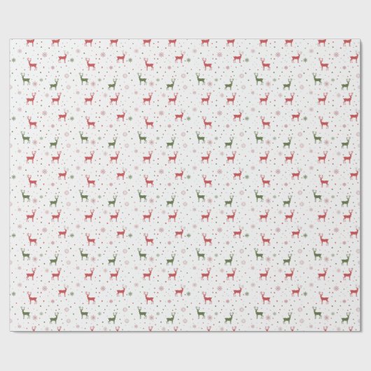 Feestelijke rendieren en sneeuwvlokken - Rood & Gr Cadeaupapier (Vlak)