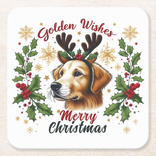 Feestelijke rendieren Golden Retriever Hond Kerstm Kartonnen Onderzetters (Voorkant)