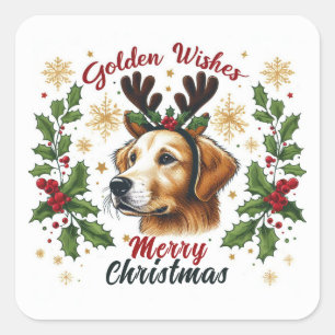 Feestelijke rendieren Golden Retriever Hond Kerstm Vierkante Sticker
