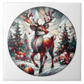 Feestelijke rendieren in een grillig winterlandsch tegeltje (Voorkant)