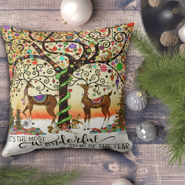 Feestelijke rendieren Kerstboom Leuke vakantie Kussen