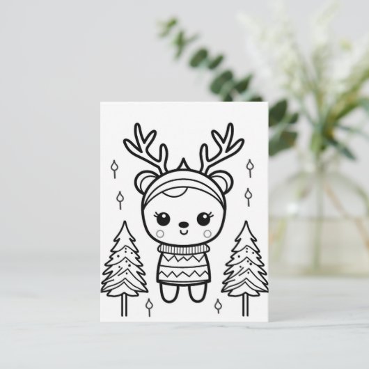 Feestelijke rendieren kinder kleurstof briefkaart (Staand voorkant)