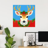 Feestelijke rendieren met kerstkrans poster (Thuiskantoor)