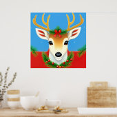 Feestelijke rendieren met kerstkrans poster (Keuken)