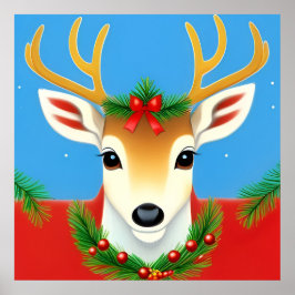 Feestelijke rendieren met kerstkrans poster