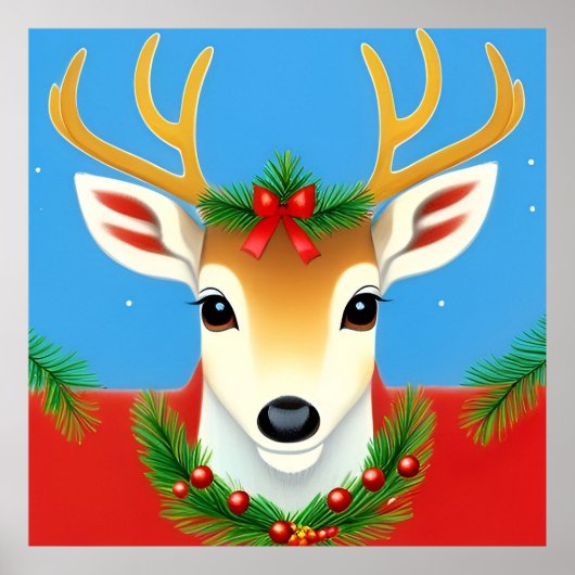 Feestelijke rendieren met kerstkrans poster (Voorkant)