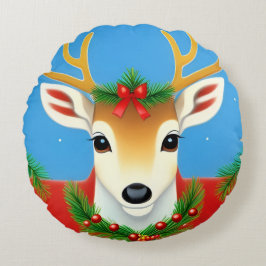 Feestelijke rendieren met kerstkrans rond kussen