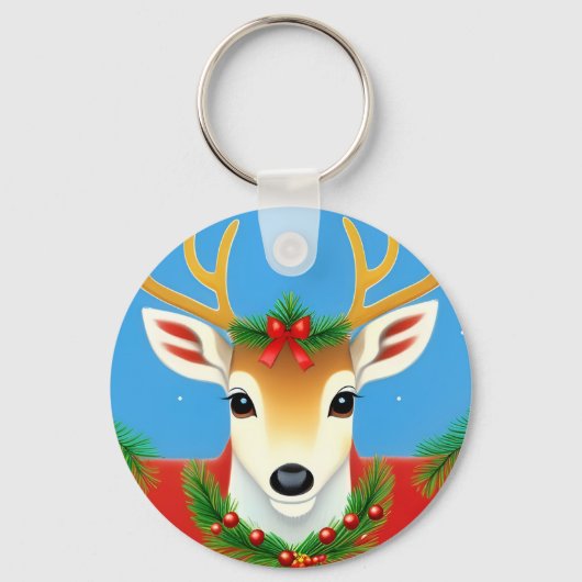 Feestelijke rendieren met kerstkrans sleutelhanger (Voorkant)