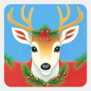 Feestelijke rendieren met kerstkrans vierkante sticker