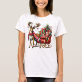 Feestelijke rendieren met kerstslee en cadeaus t-shirt (Voorkant)