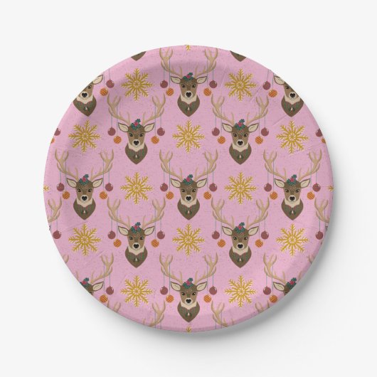 Feestelijke rendieren papieren bordje (Voorkant)