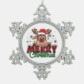Feestelijke rendieren, Prettig kerstfeest Tin Sneeuwvlok Ornament (Voorkant)