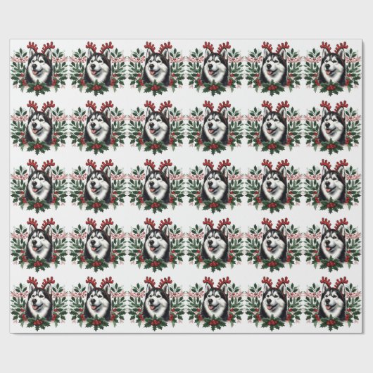 Feestelijke rendieren Siberische Husky Hond Kerstm Cadeaupapier (Vlak)